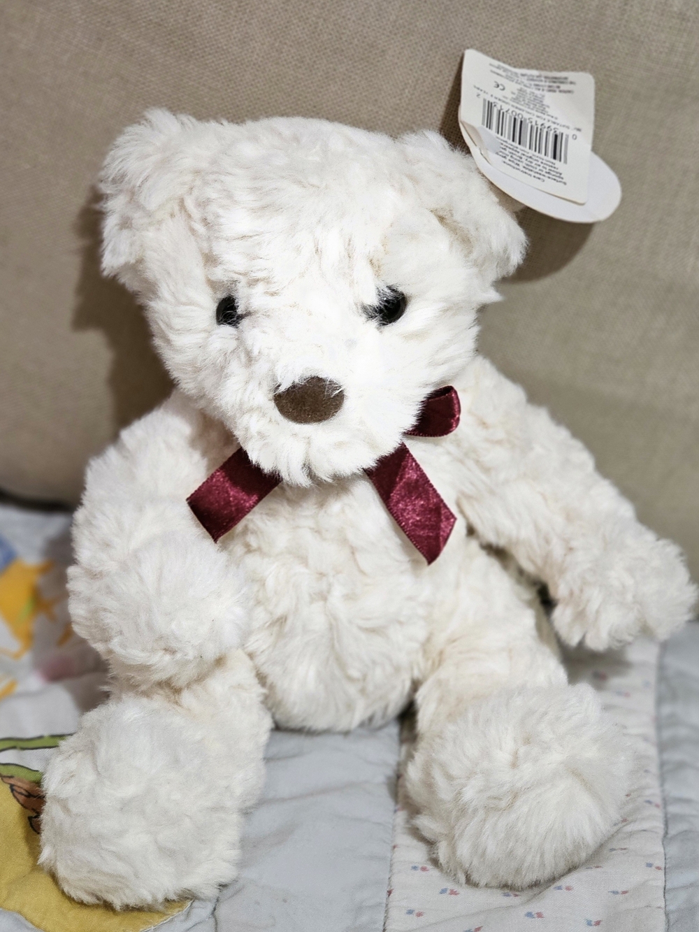 1Russ Cream Plush Teddy with Burgundy Bow